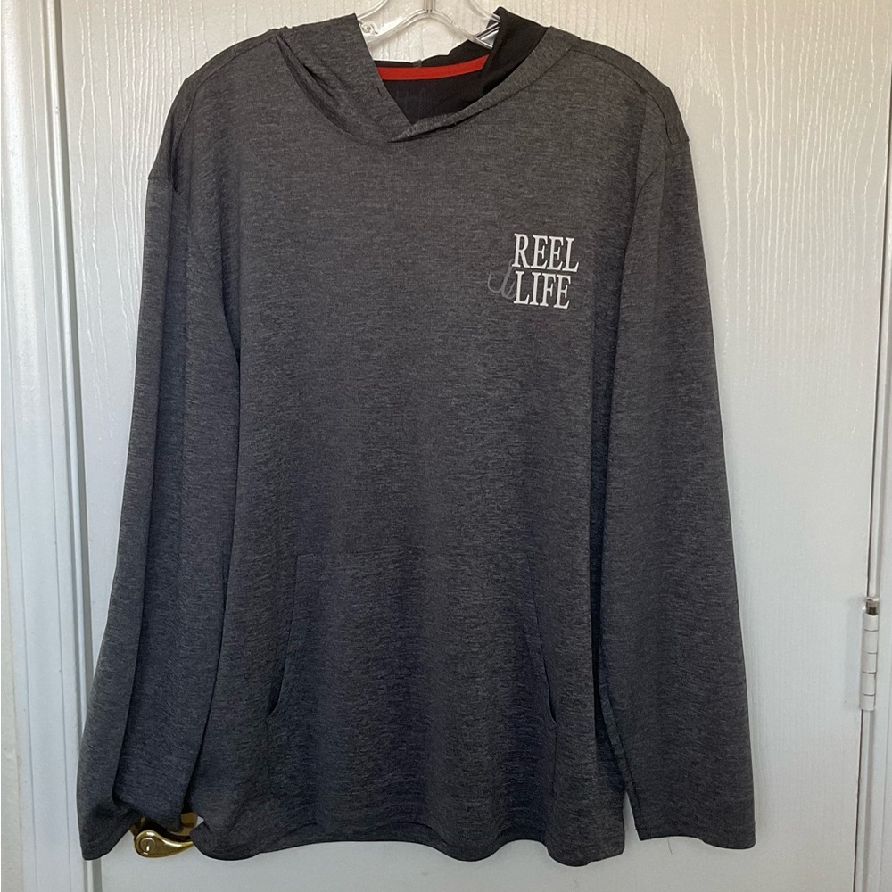 Reel Life Hoodie Gray Long Sleeve Fishing Lightweight Quick Dry Large XL